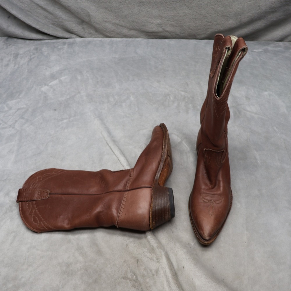 Stewart Womens 7.5B Western Boots Brown Leather Cowboy Pointed Toe Pull-On VTG